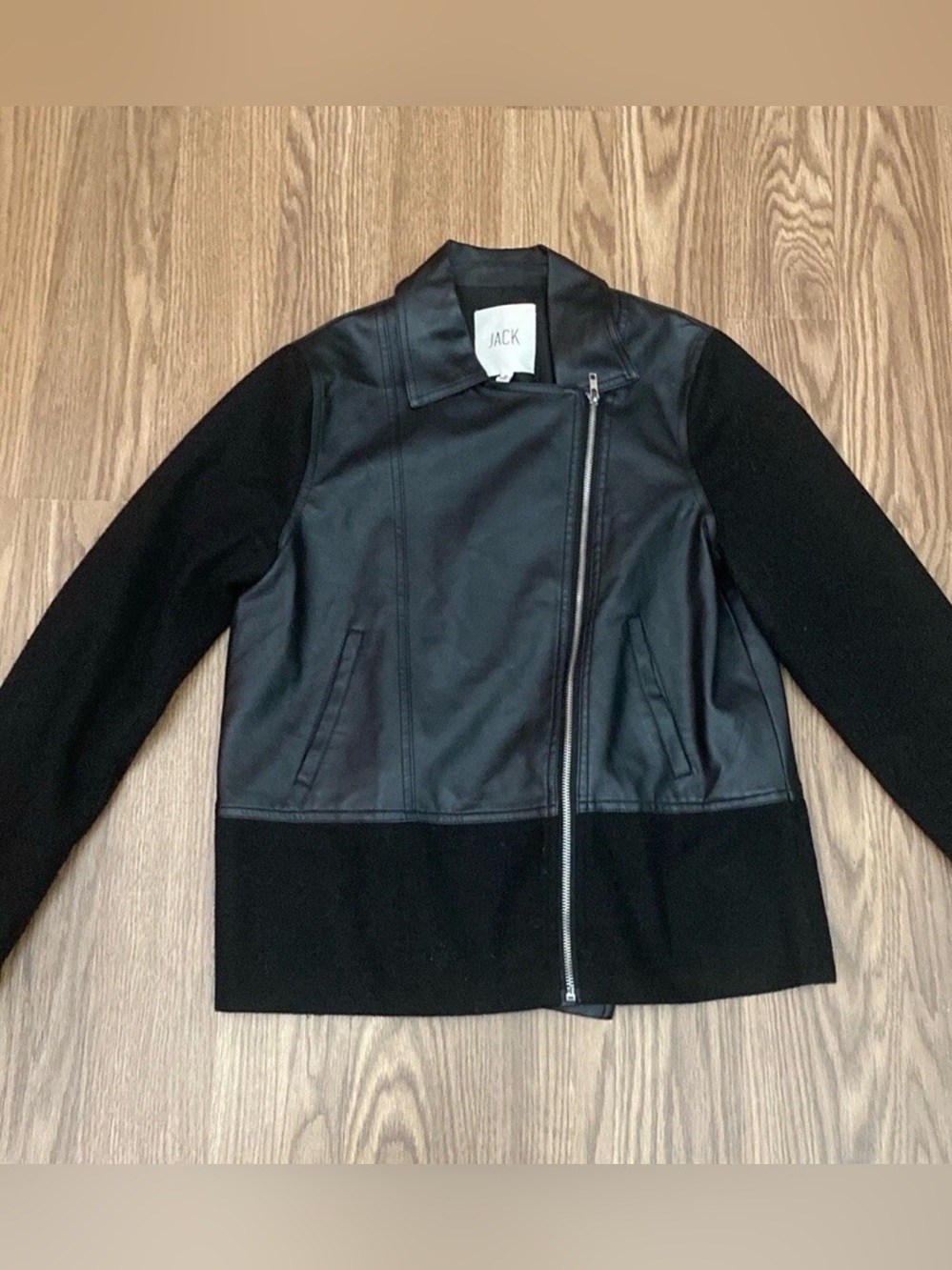 Jack by BB Dakota Black Faux Leather Moto Jacket with Knit Panels Size S women